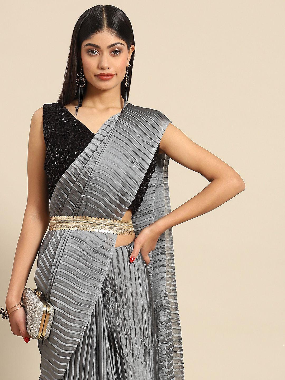 anouk accordian pleated pure georgette saree