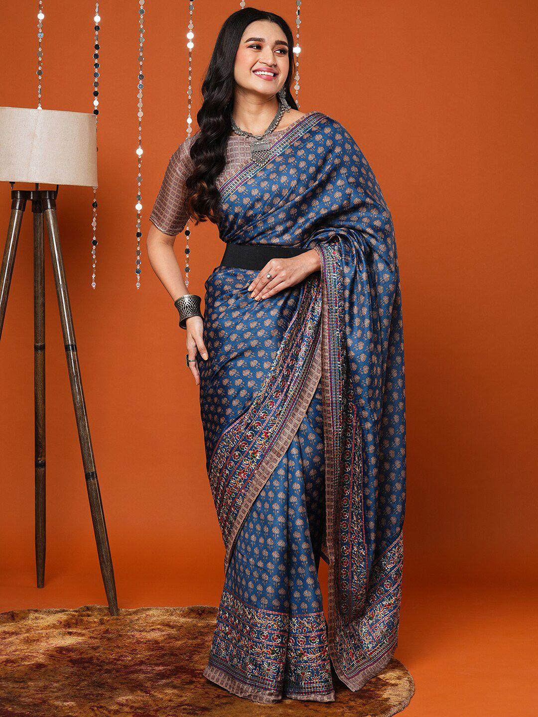 anouk bagh printed embroidered art silk saree