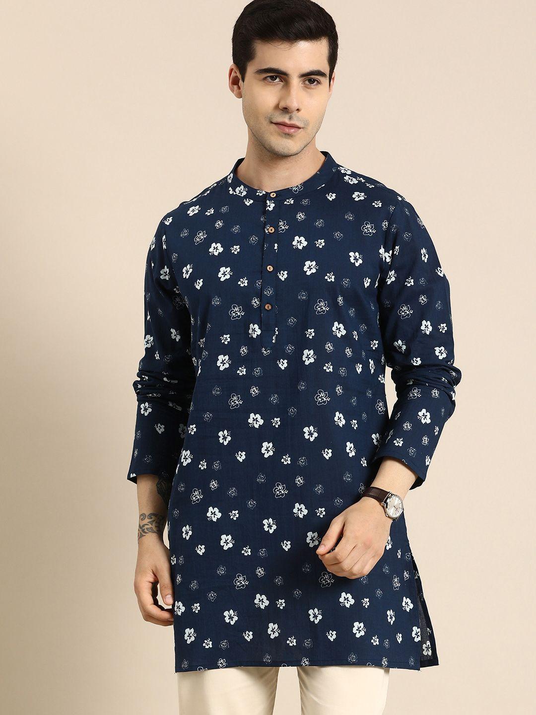 anouk band collar floral printed straight kurta