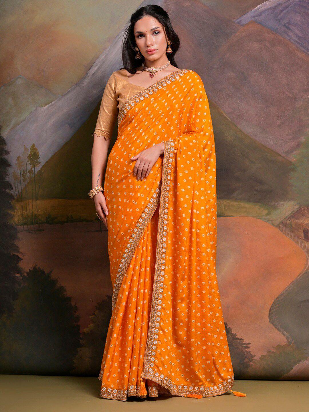 anouk bandhani embroidered pure chiffon bandhani saree