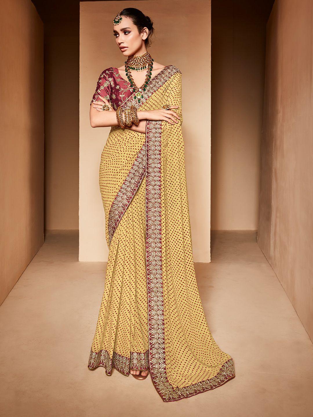 anouk bandhani embroidered pure georgette bandhani saree