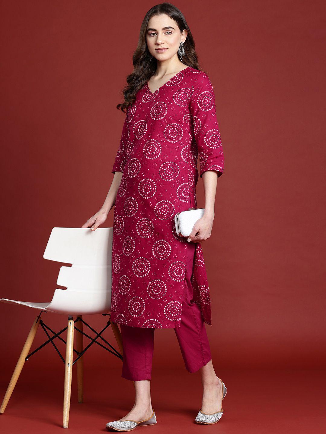 anouk bandhani print pure cotton kurta with trousers