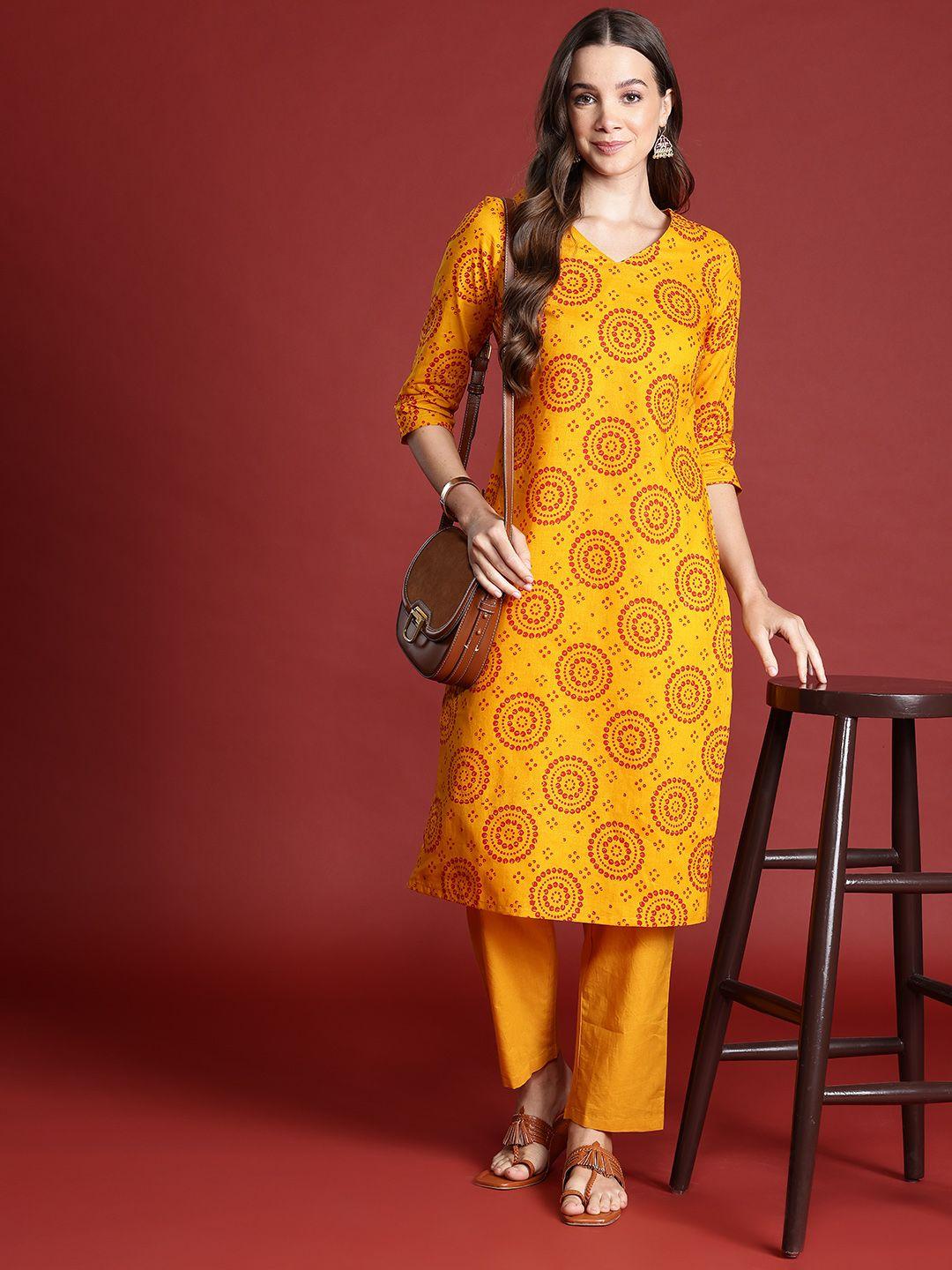 anouk bandhani print pure cotton kurta with trousers