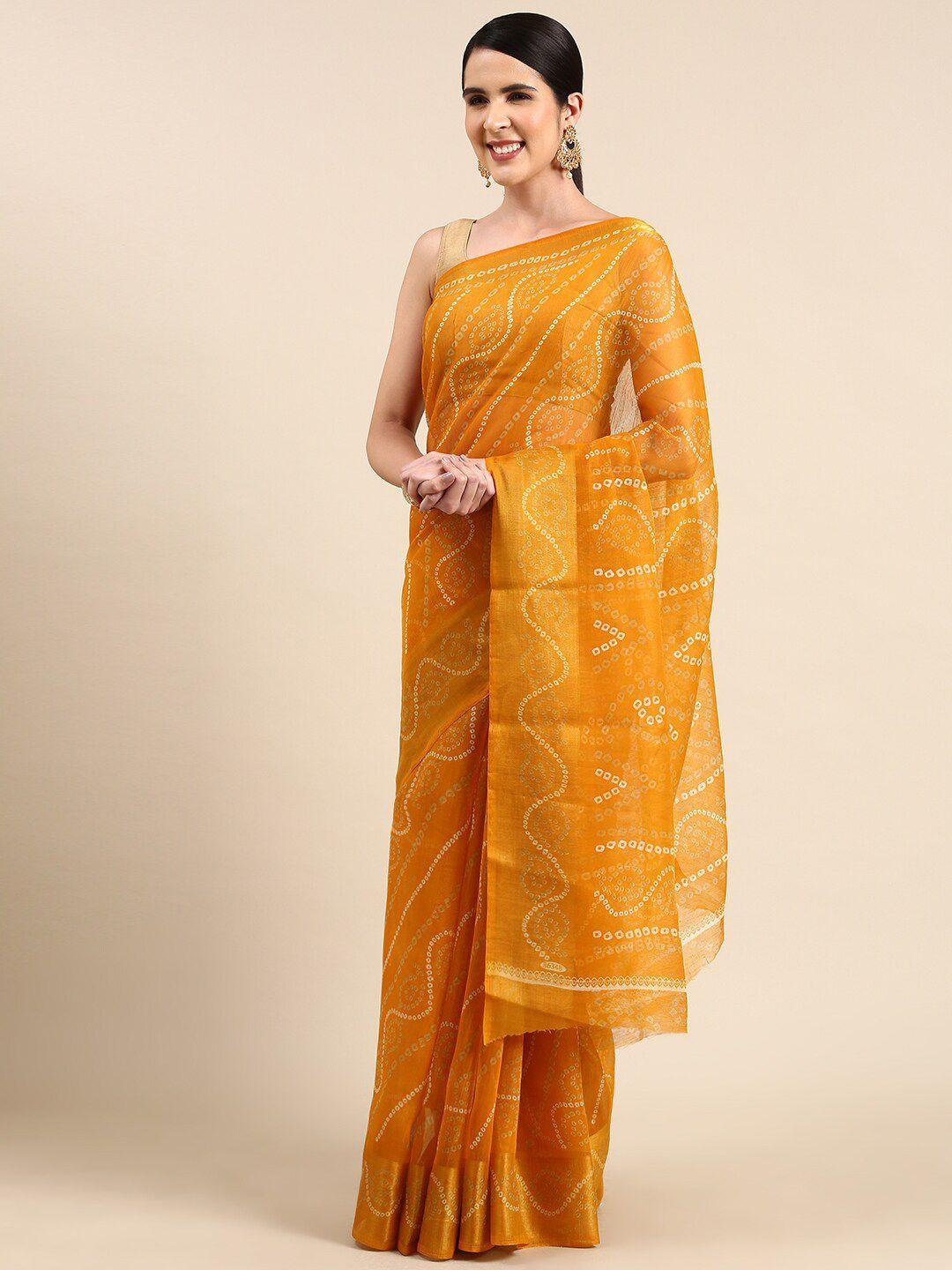 anouk bandhani printed cotton blend saree