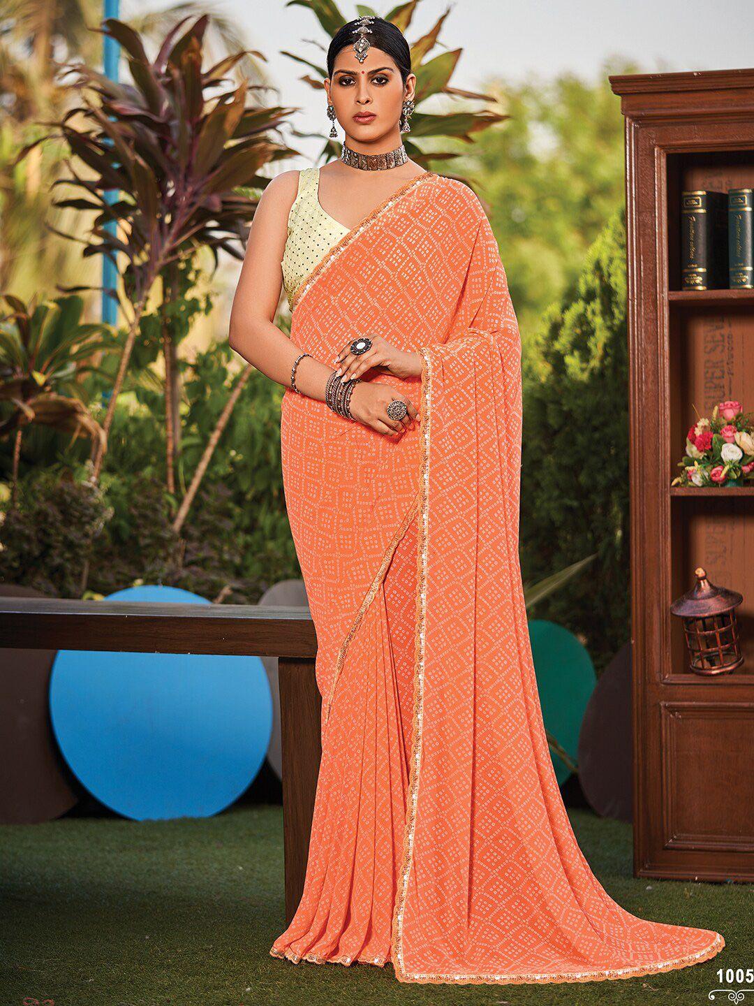 anouk bandhani printed embellished pure georgette saree