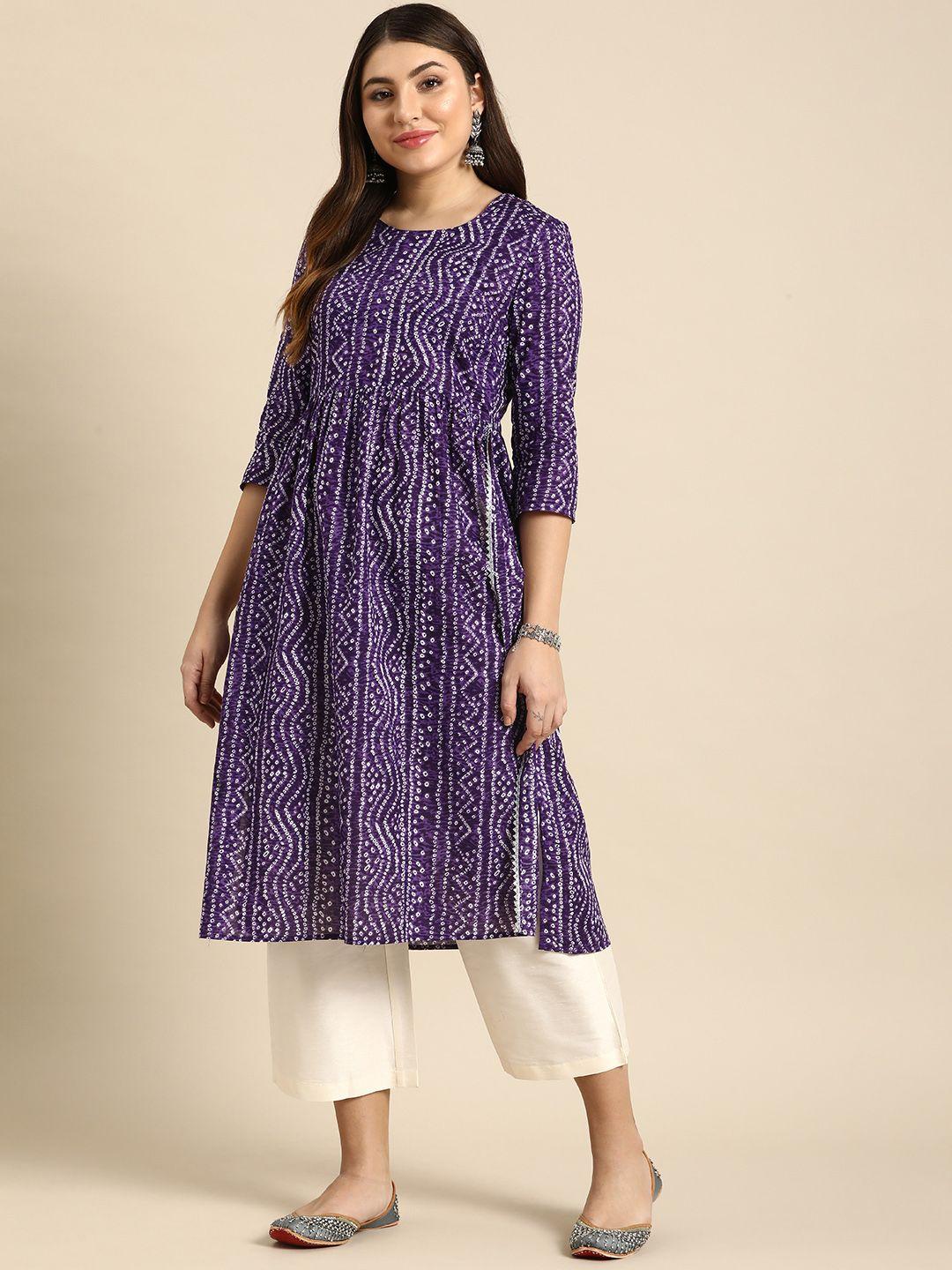 anouk bandhani printed high slit pure cotton kurta