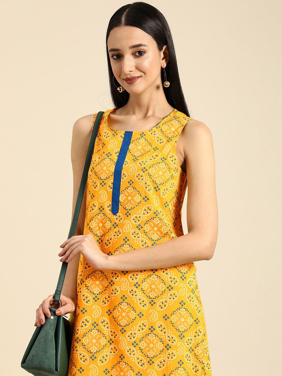 anouk bandhani printed pure cotton sleeveless kurta