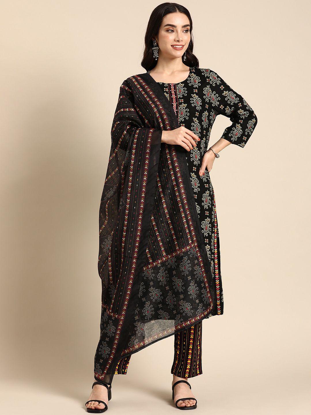 anouk bandhani printed regular kurta with trousers & dupatta