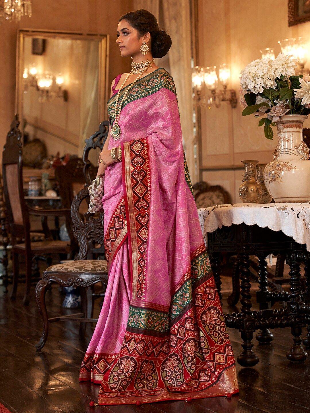 anouk bandhani printed zari patola saree