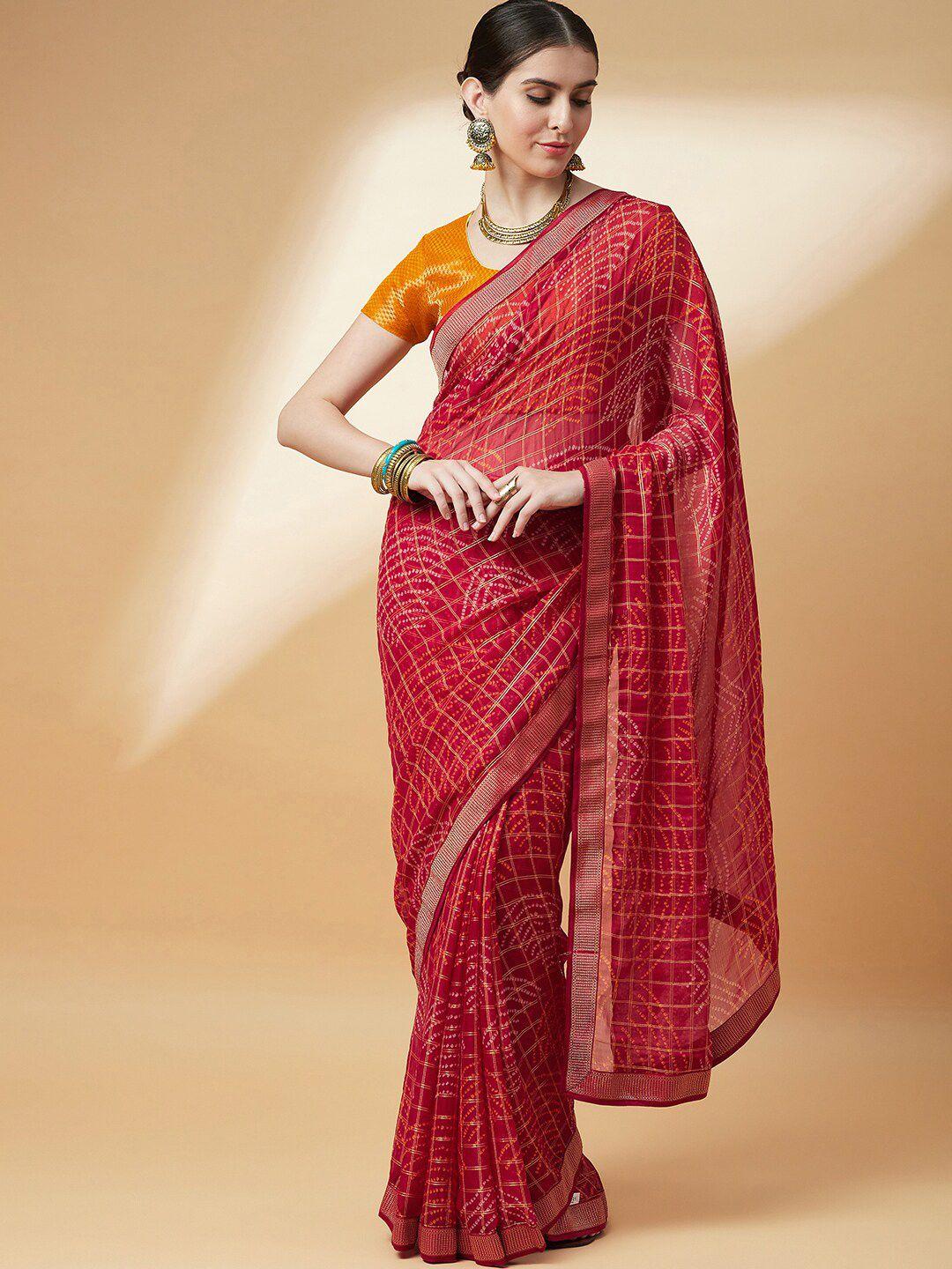 anouk bandhani printed zari pure chiffon bandhani saree