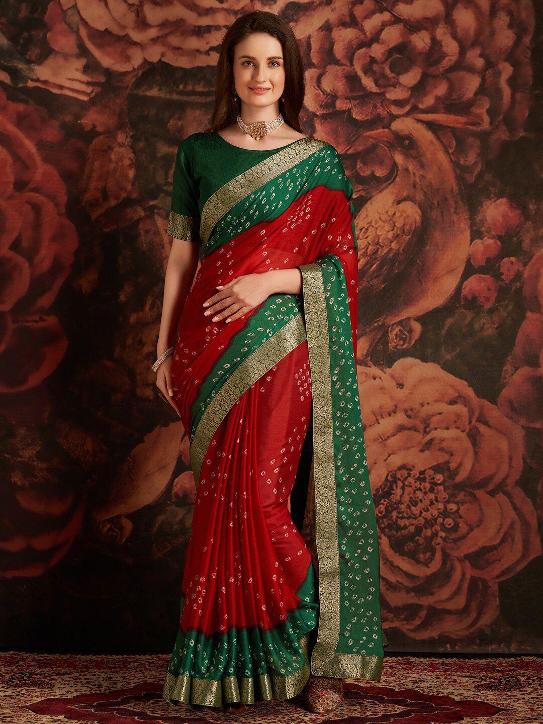 anouk bandhani printed zari pure chiffon saree