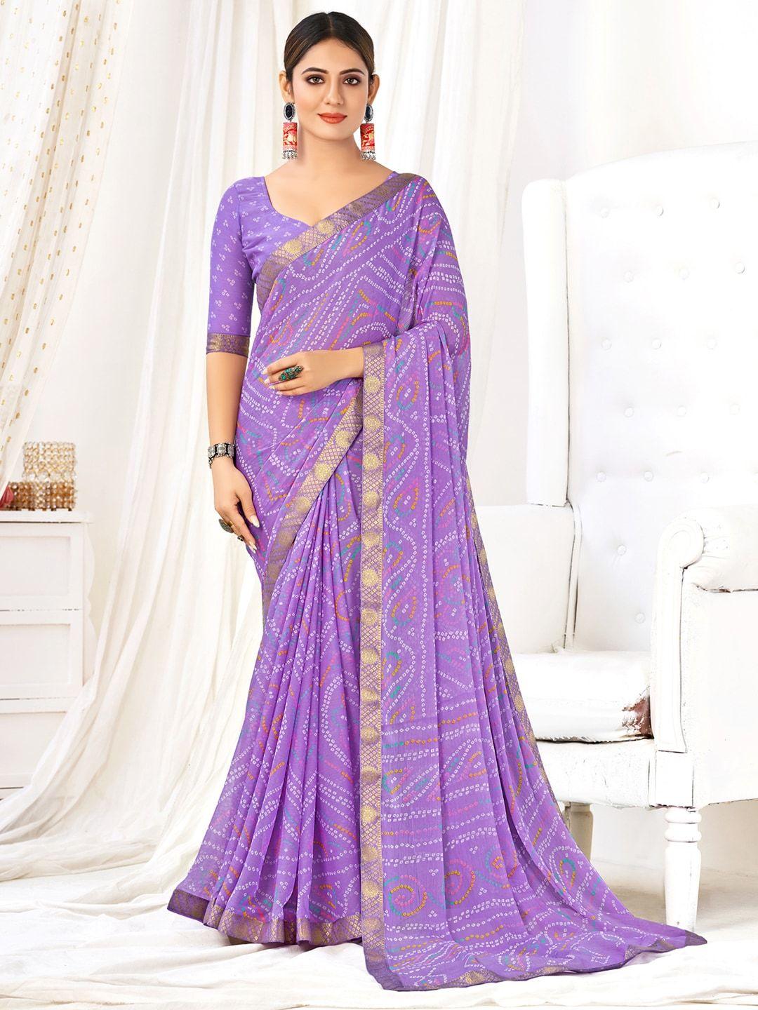 anouk bandhani printed zari pure chiffon saree