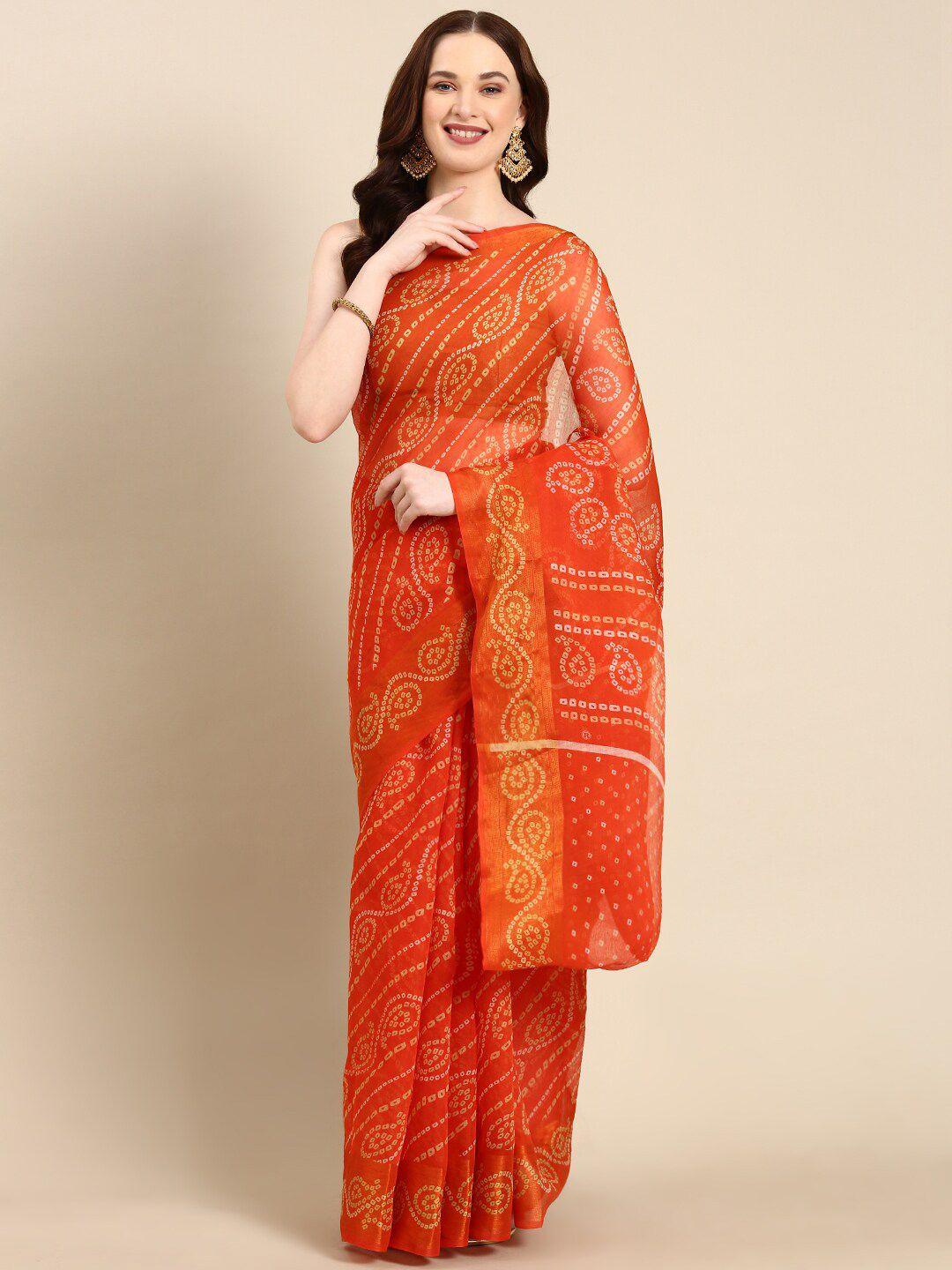 anouk bandhani printed zari saree