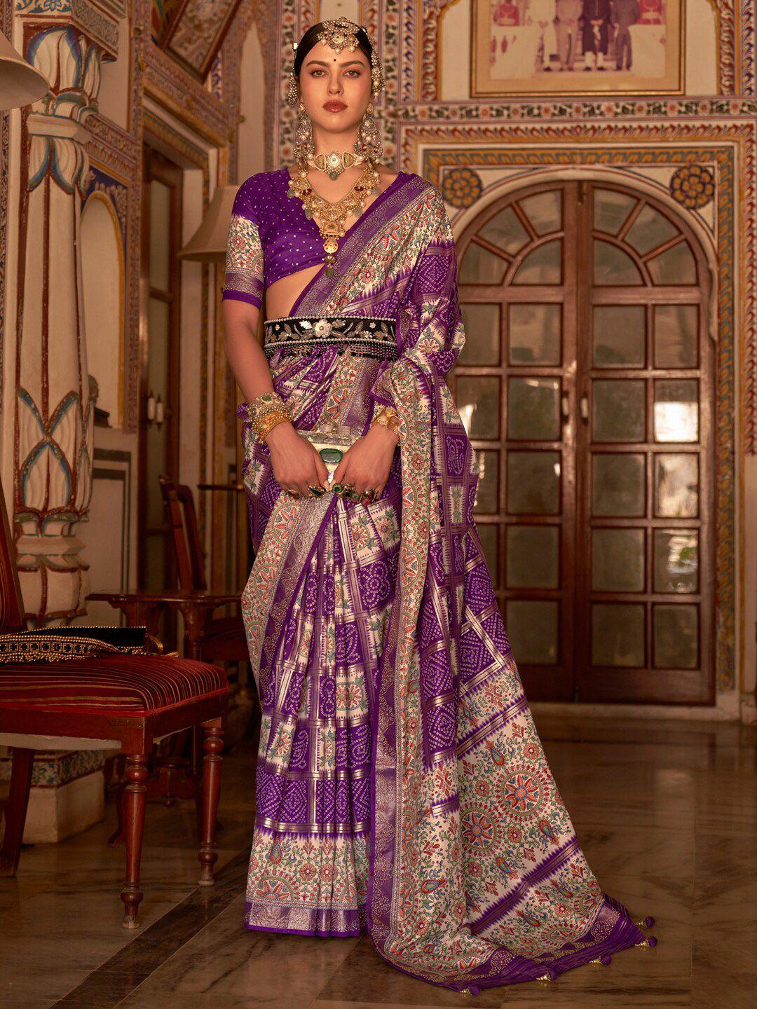 anouk bandhani printed zari saree