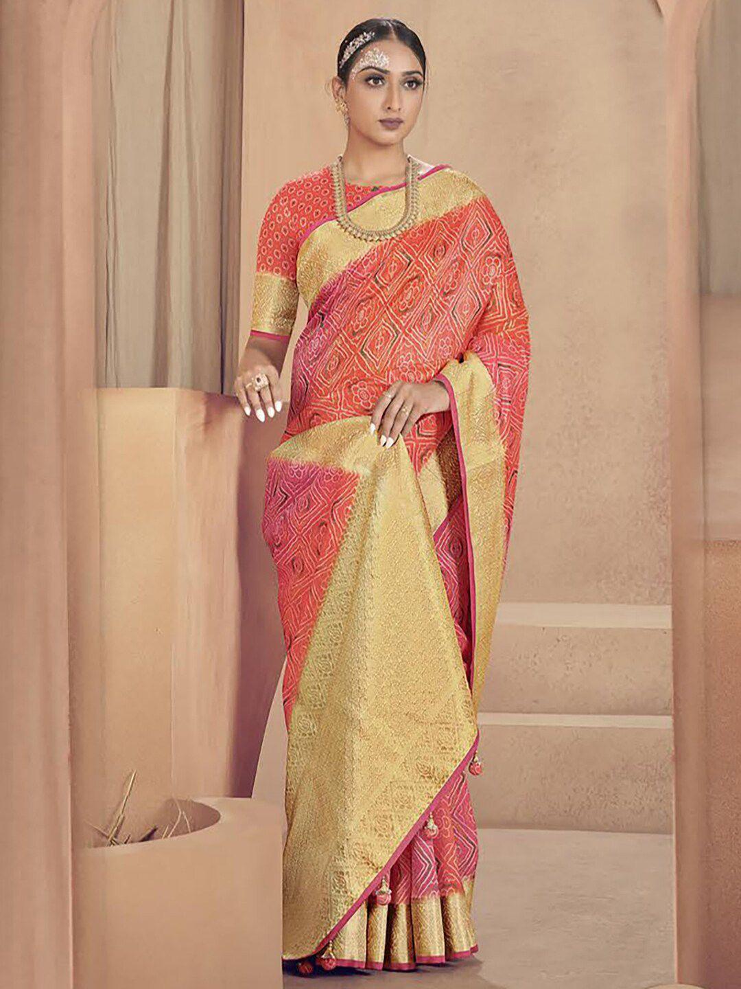 anouk bandhani printed zari silk blend bandhani saree