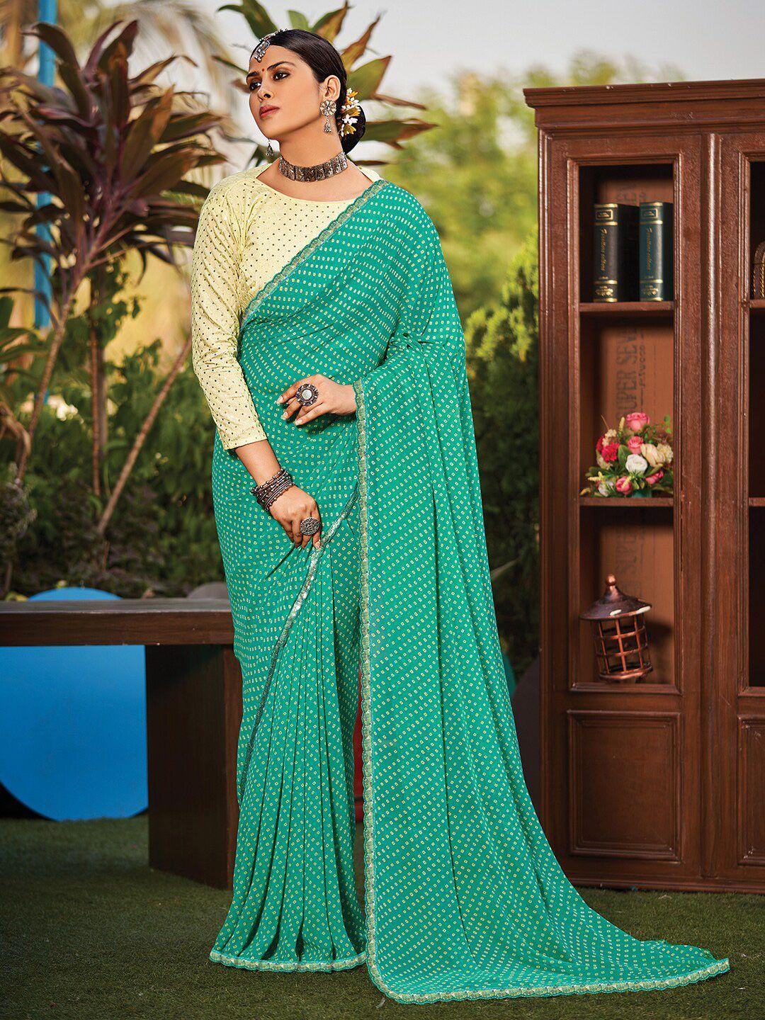 anouk bandhani pure georgette embellished bandhani saree