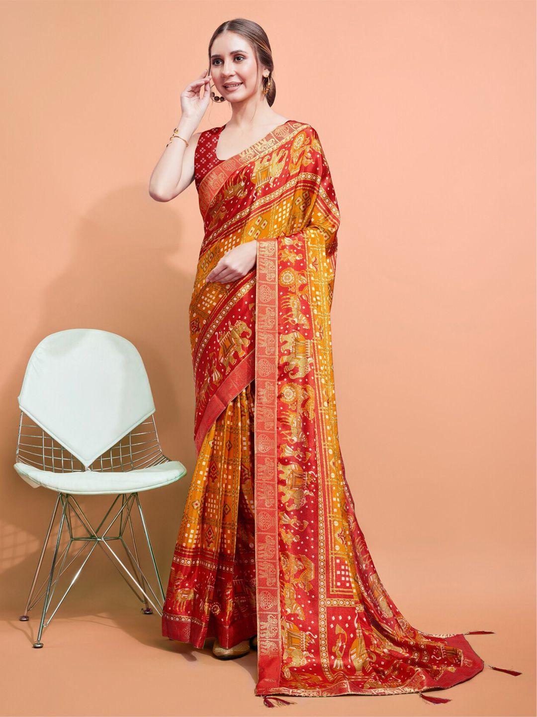 anouk bandhani zari pure silk ready to wear saree