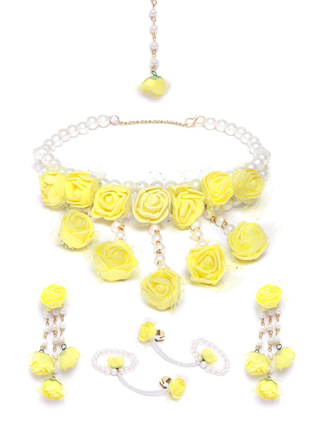 anouk beaded traditional floral haldi jewellery set