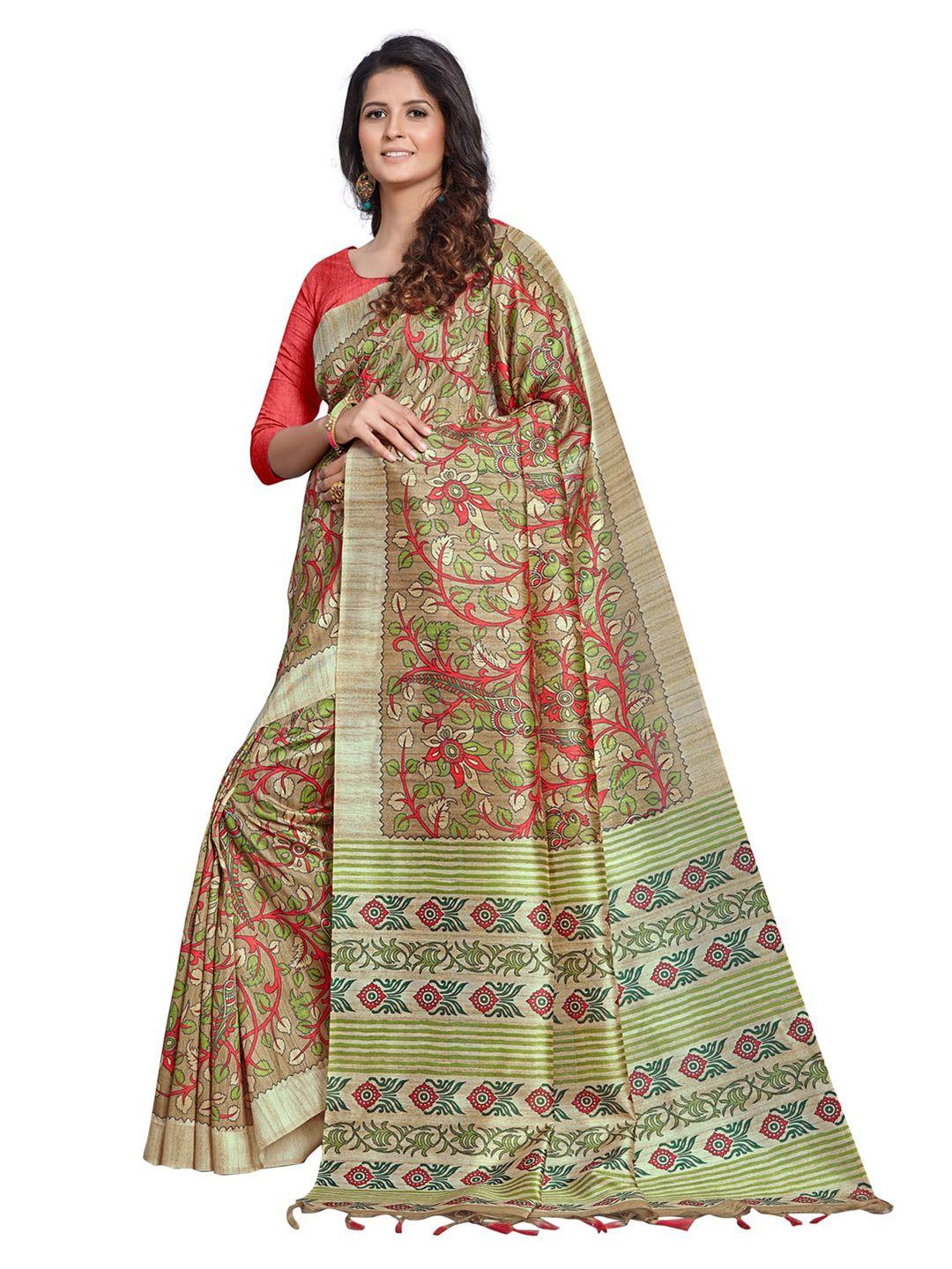 anouk beige & red floral printed saree