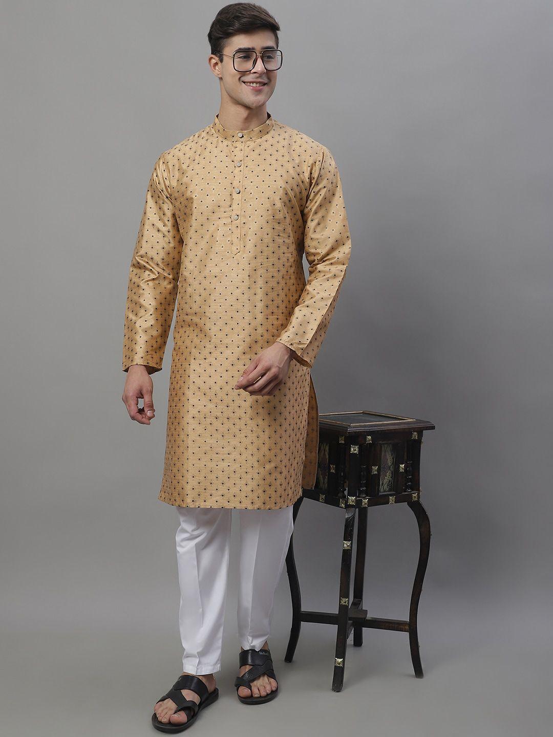 anouk beige & white ethnic motifs printed kurta with pyjamas