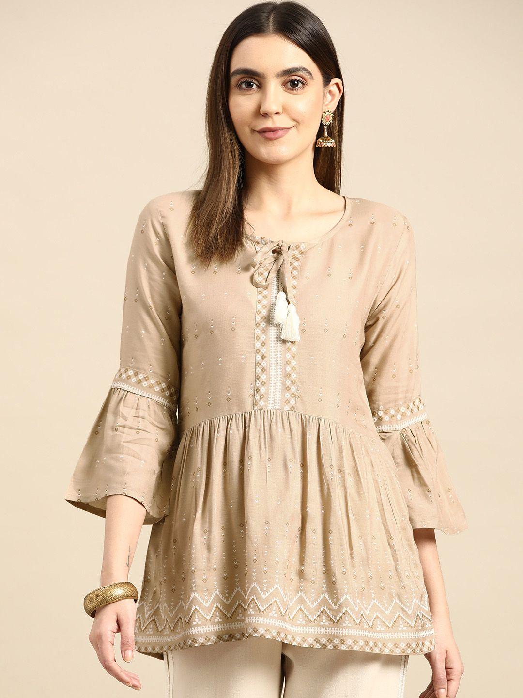 anouk beige printed kurti