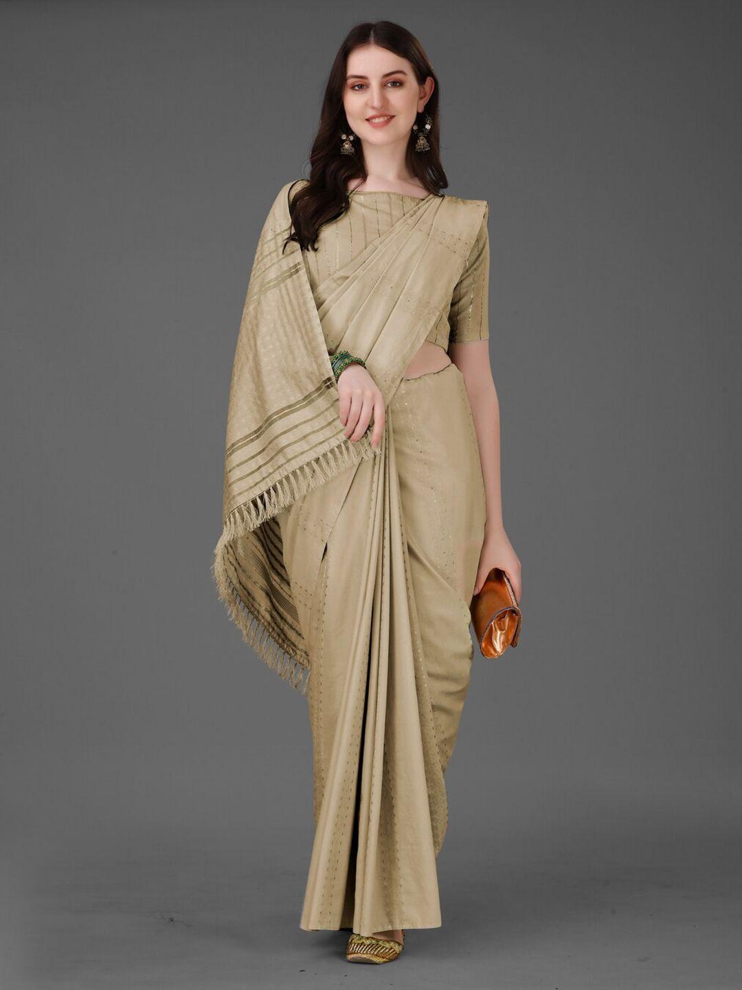 anouk beige striped silk cotton saree