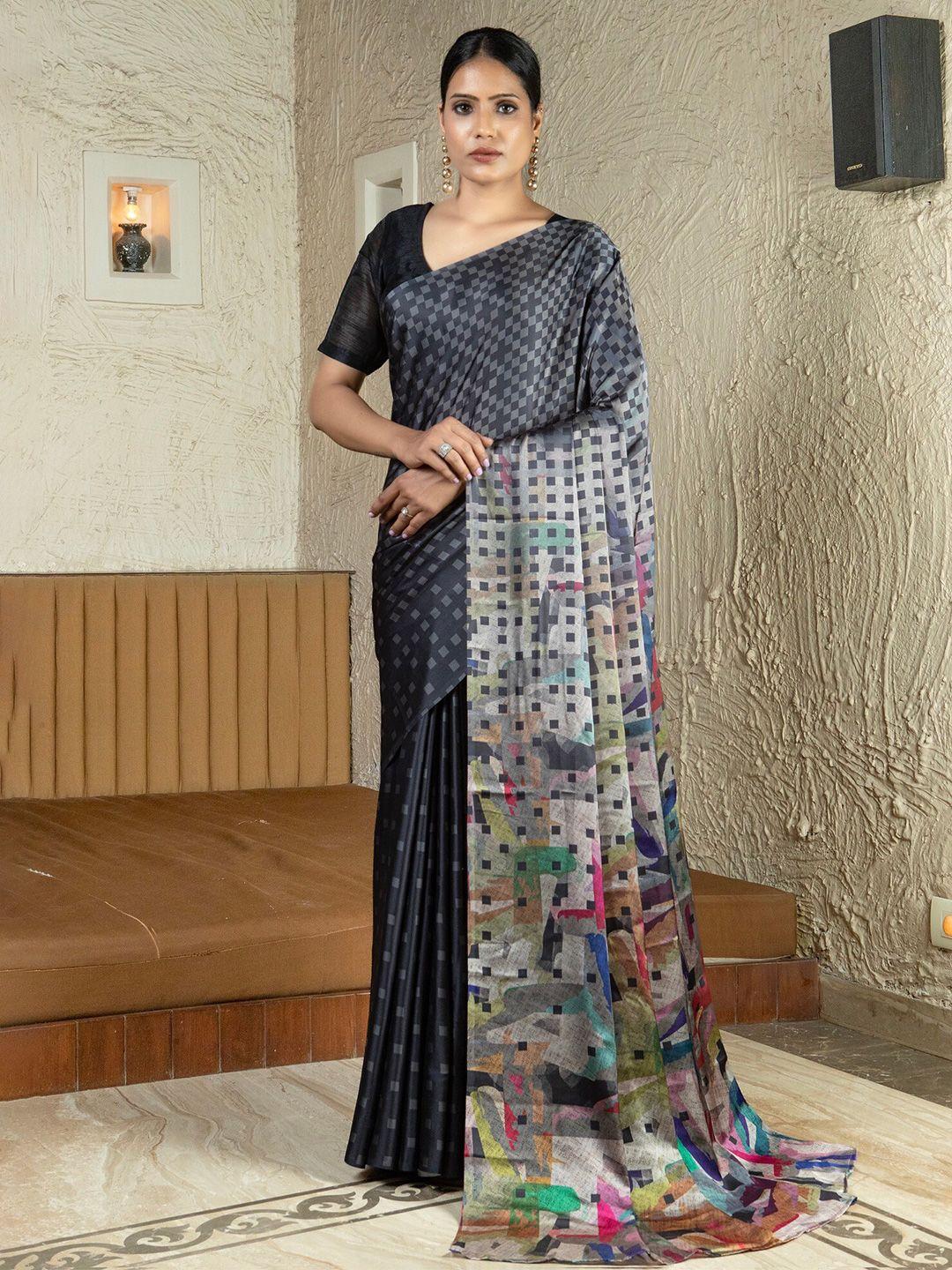 anouk black & grey satin saree