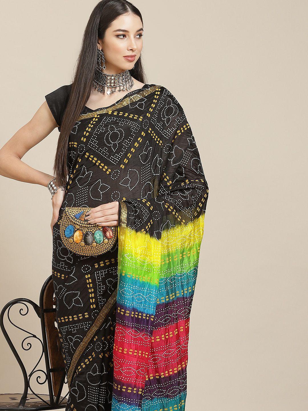 anouk black & multicoloured bandhani art silk bandhani saree