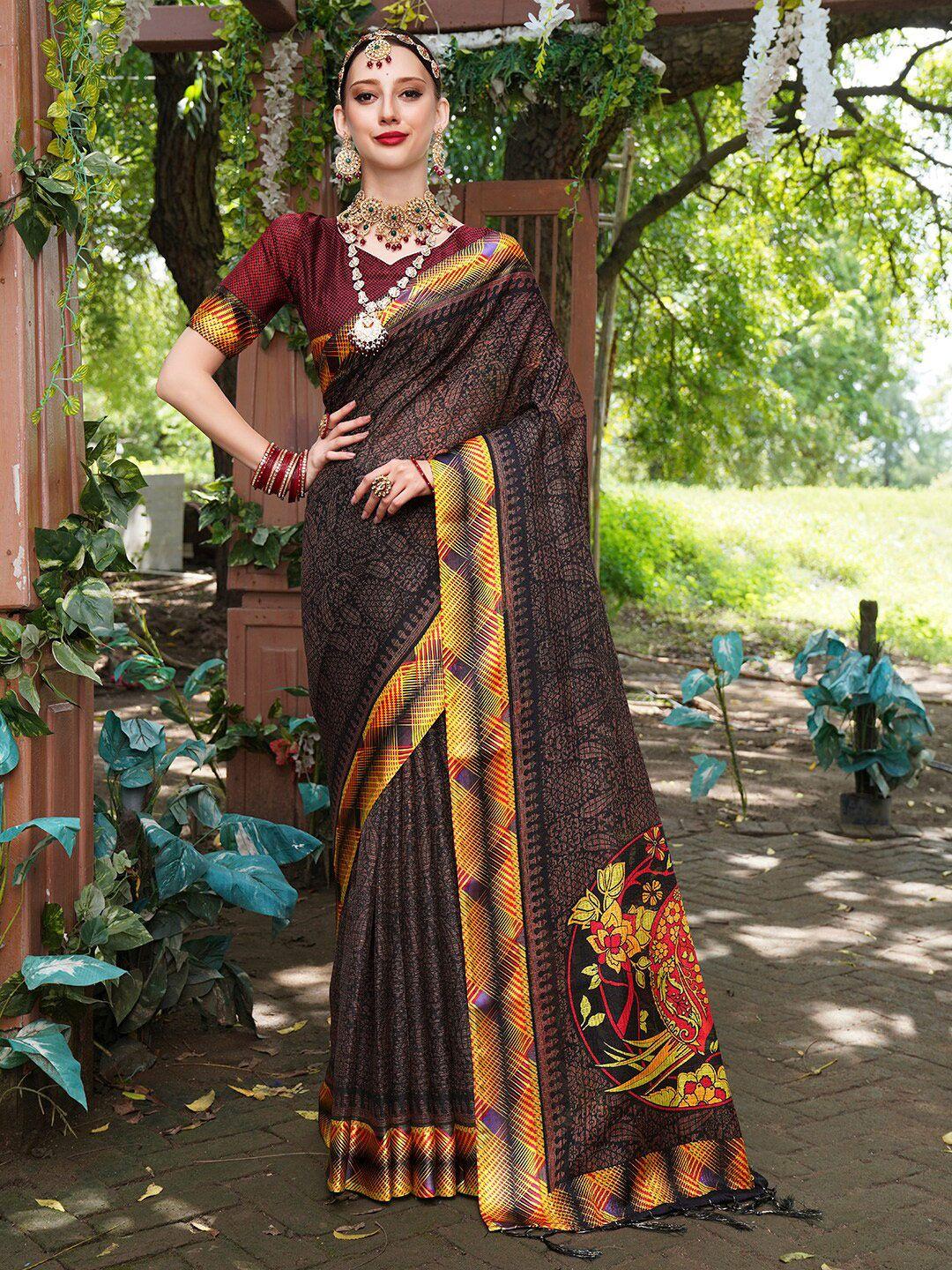 anouk black & red paisley poly chiffon saree