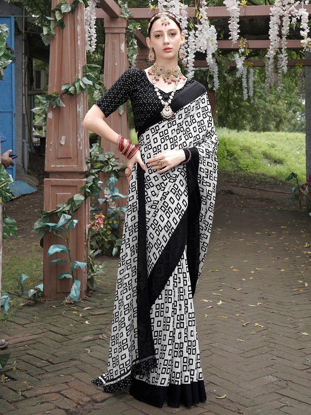 anouk black & white art silk saree