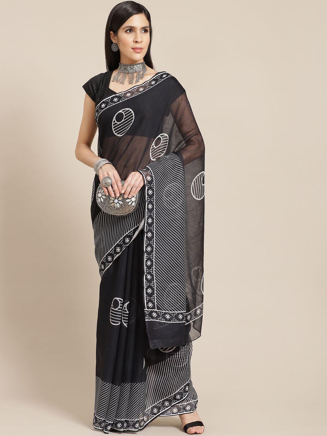 anouk black & white geometric print saree