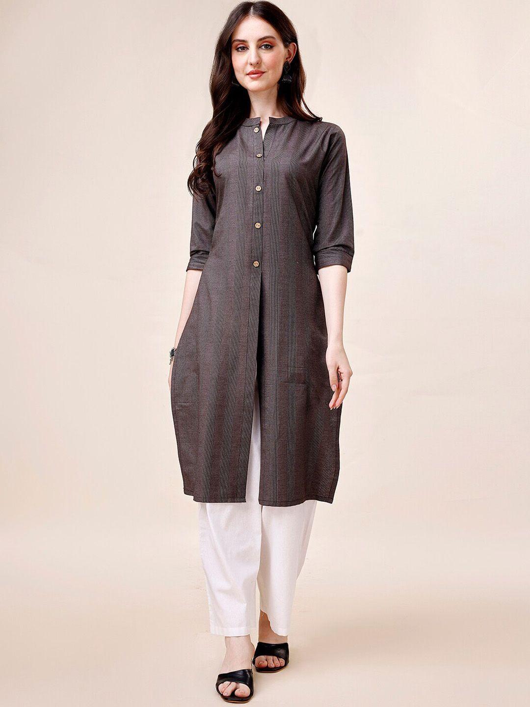 anouk black & white striped straight pure cotton kurta with palazzos