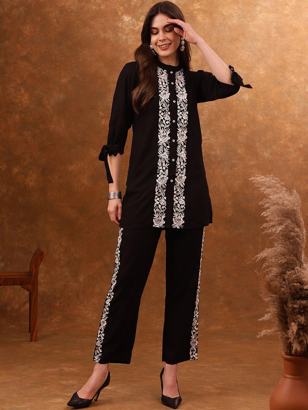 anouk black embroidered tunic with trousers co-ords
