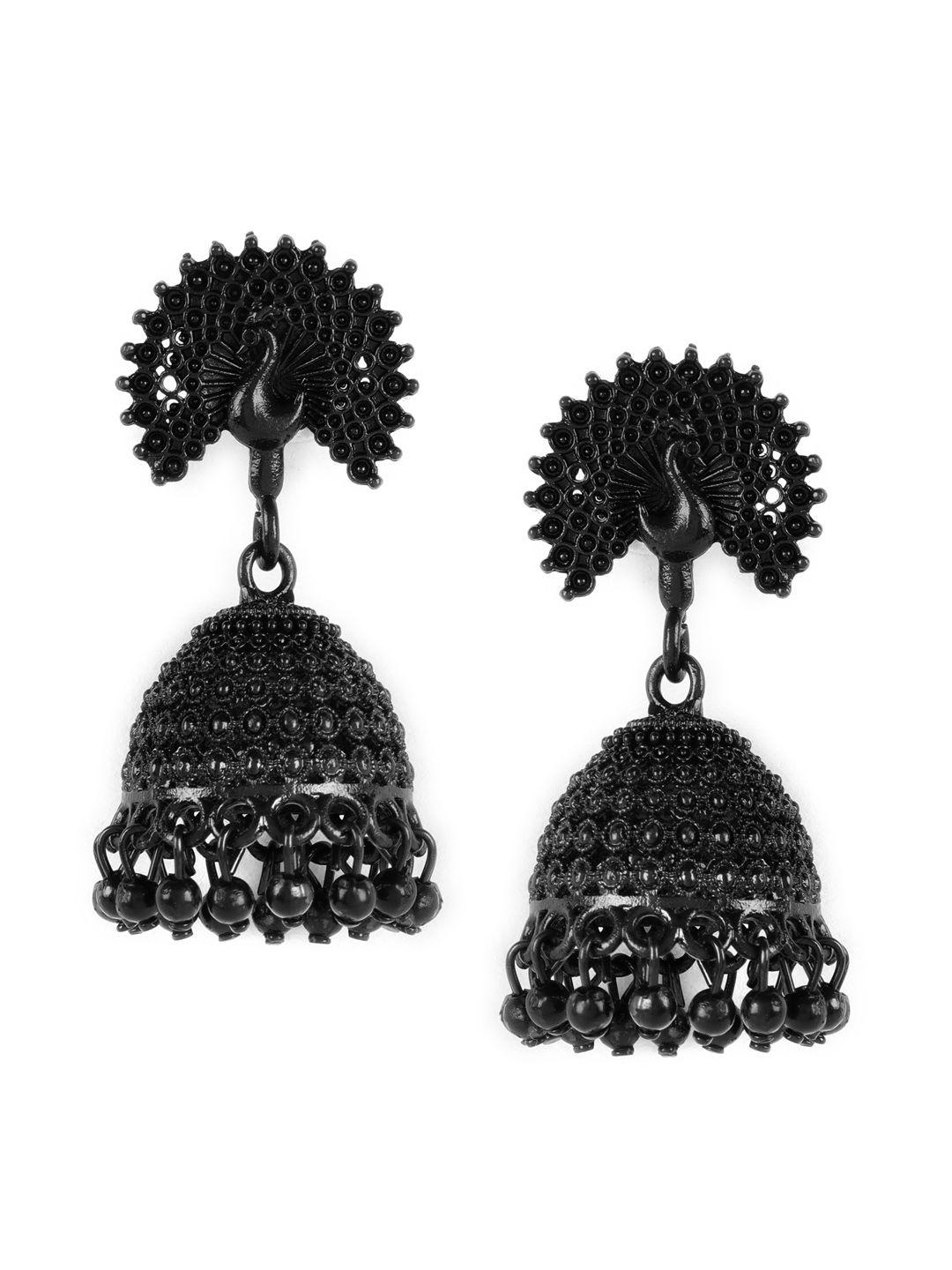 anouk black peacock shaped jhumkas earrings
