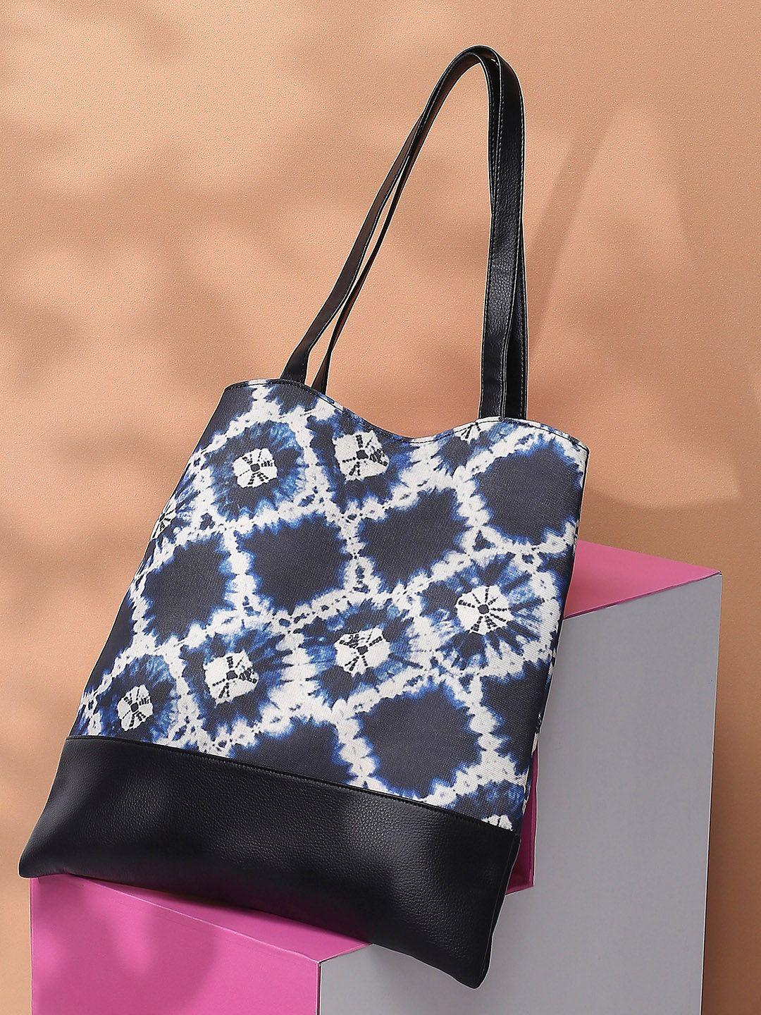 anouk black printed 12 inch laptop shopper tote bag
