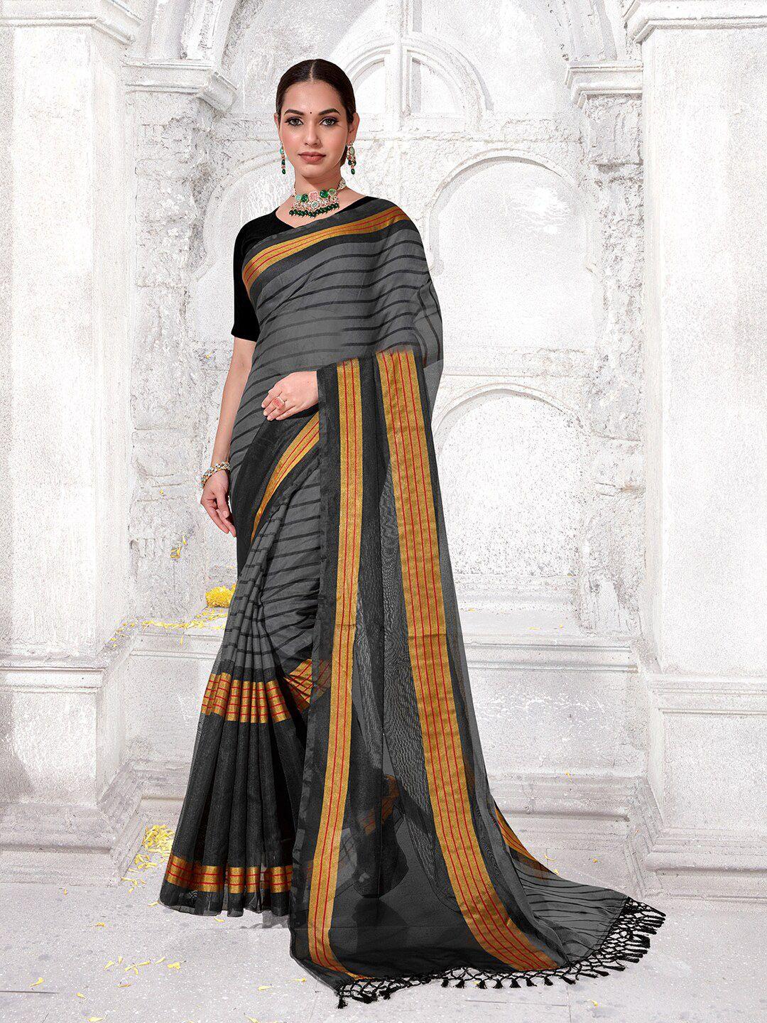 anouk black striped art silk saree