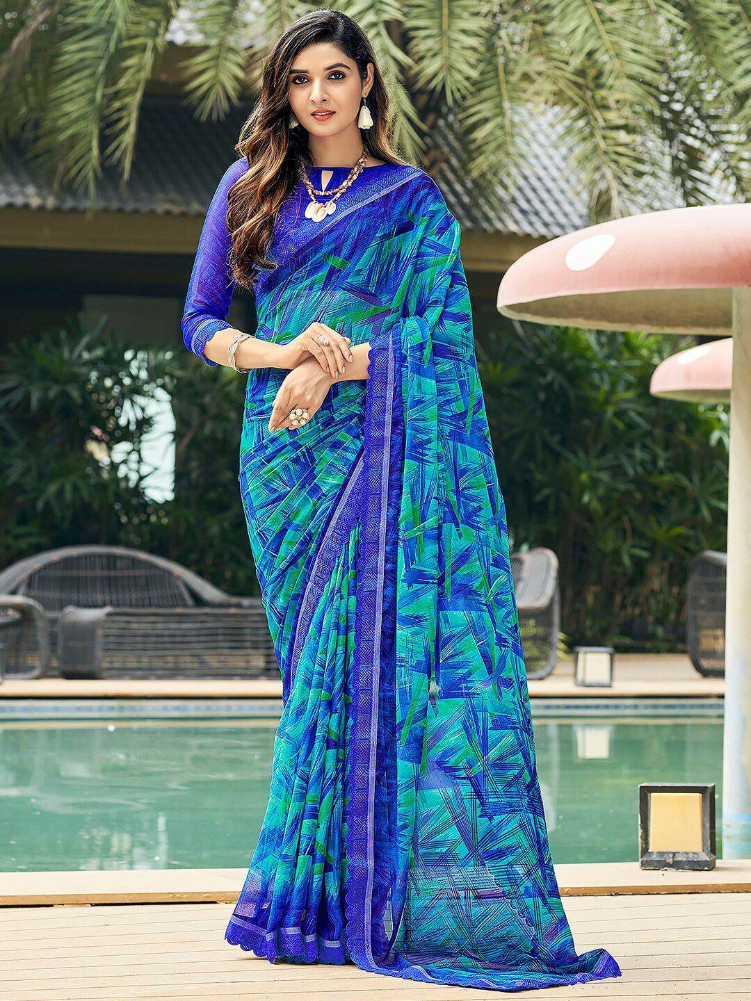 anouk blue & blue pure chiffon designer saree