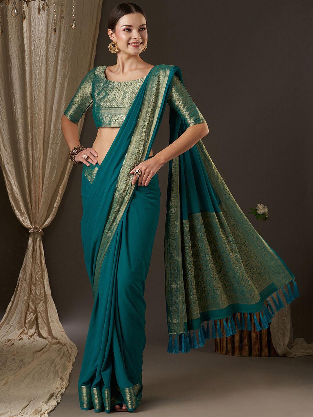 anouk blue & gold-toned zari pure georgette kanjeevaram saree