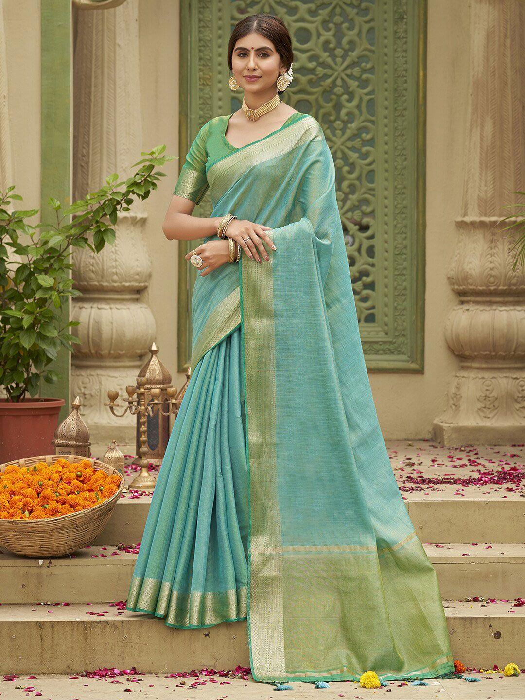 anouk blue & gold toned zari tussar silk saree