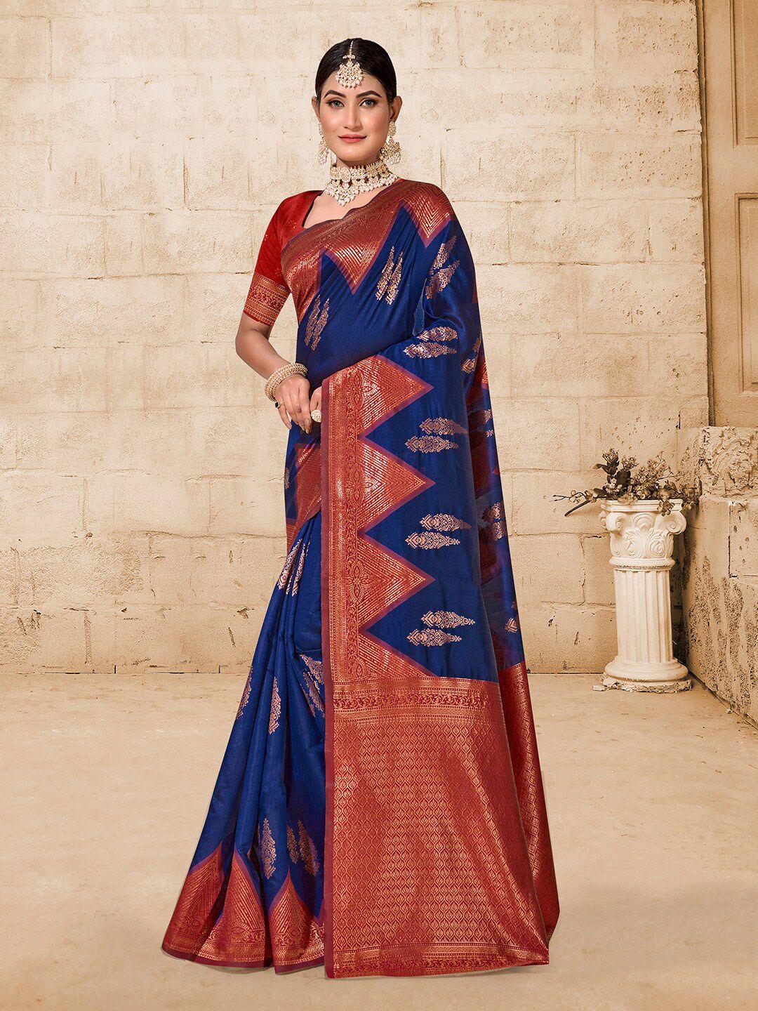 anouk blue & maroon ethnic motifs woven design zari saree