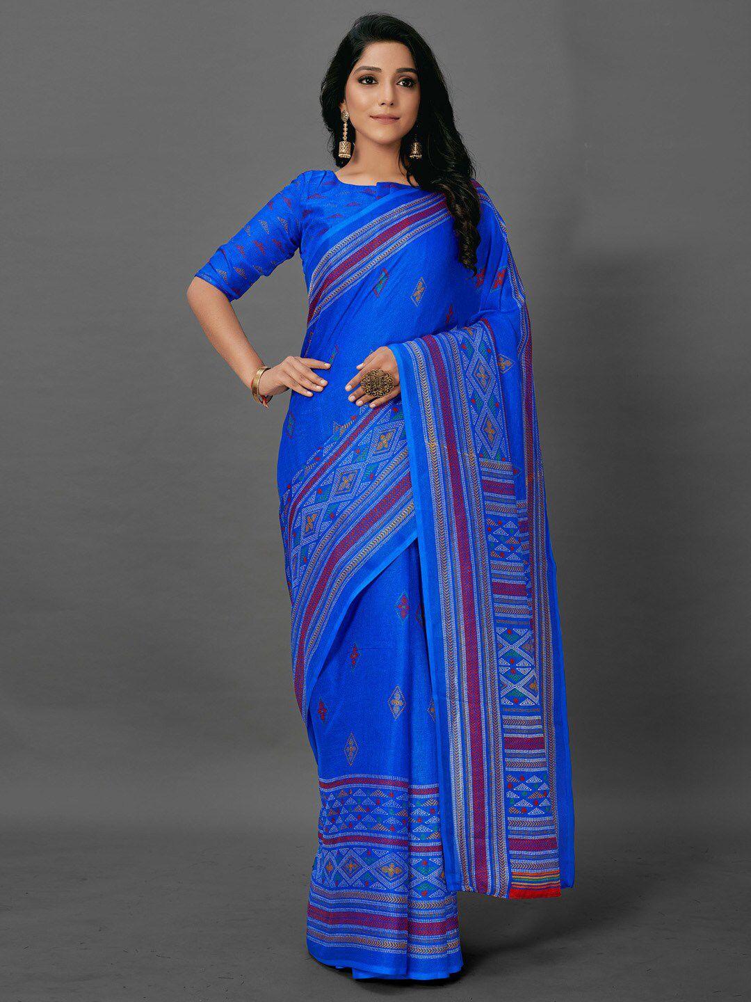 anouk blue ethnic motifs printed jute silk bagh saree