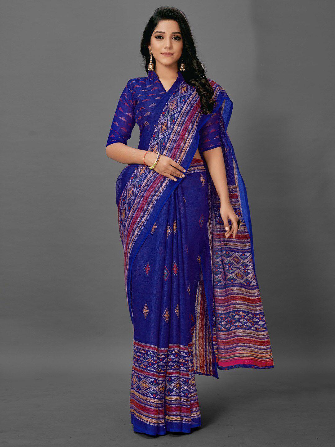 anouk blue ethnic motifs printed jute silk bagh saree