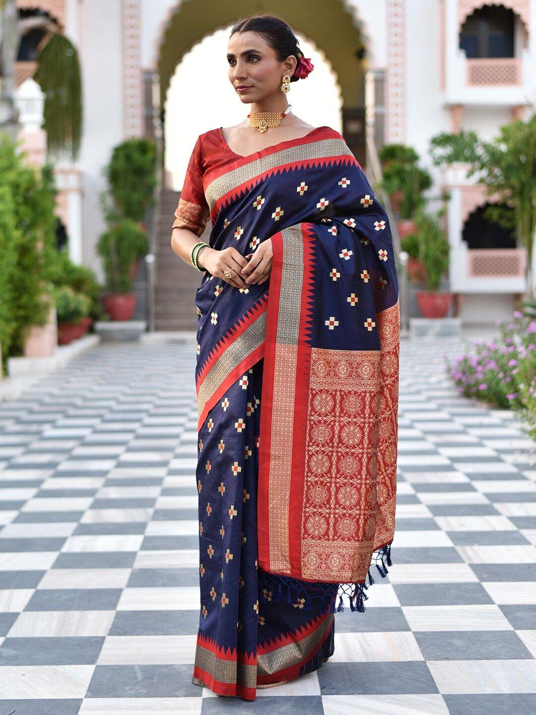 anouk blue geometric woven design zari banarasi saree