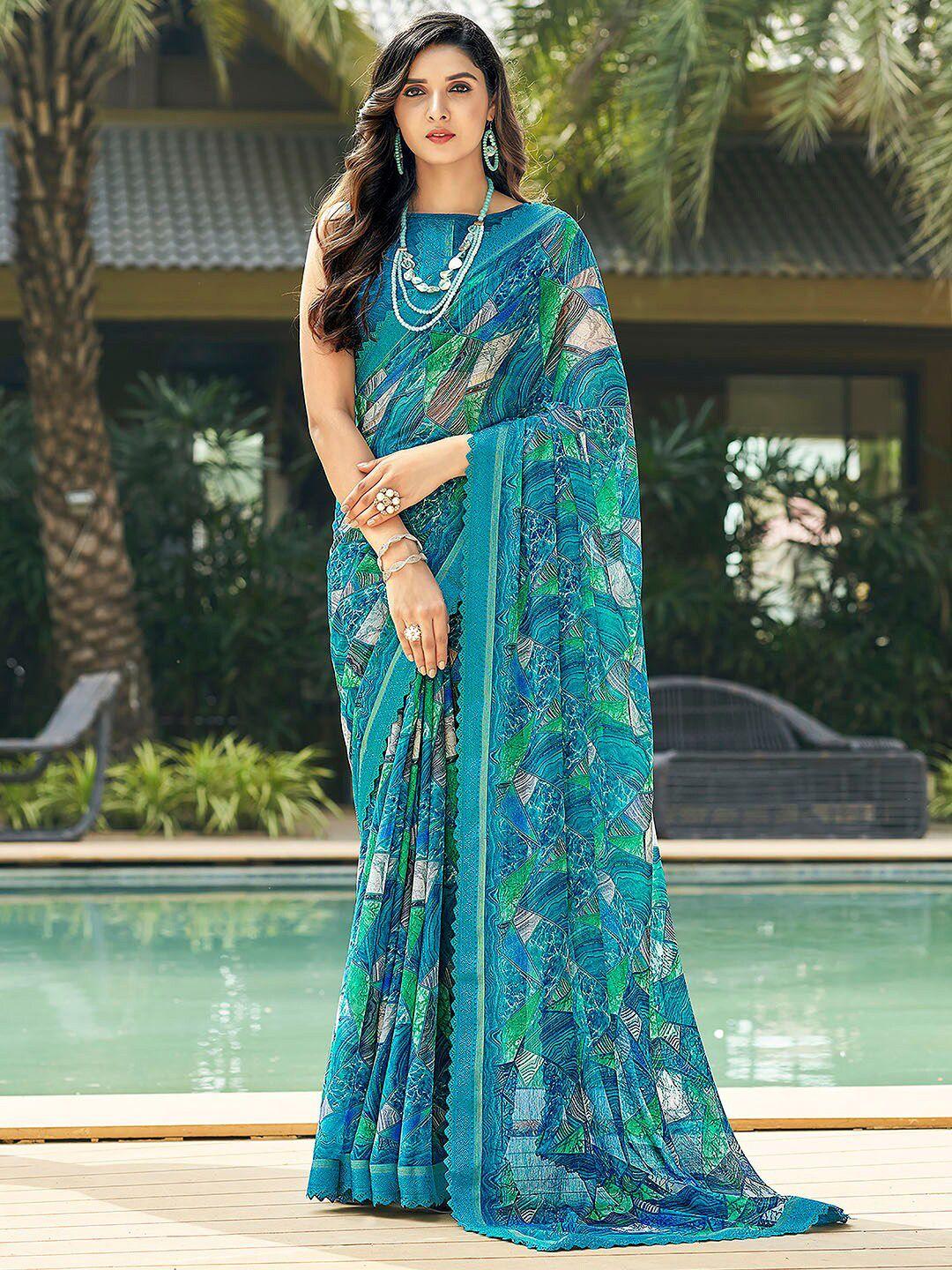 anouk blue pure chiffon designer saree