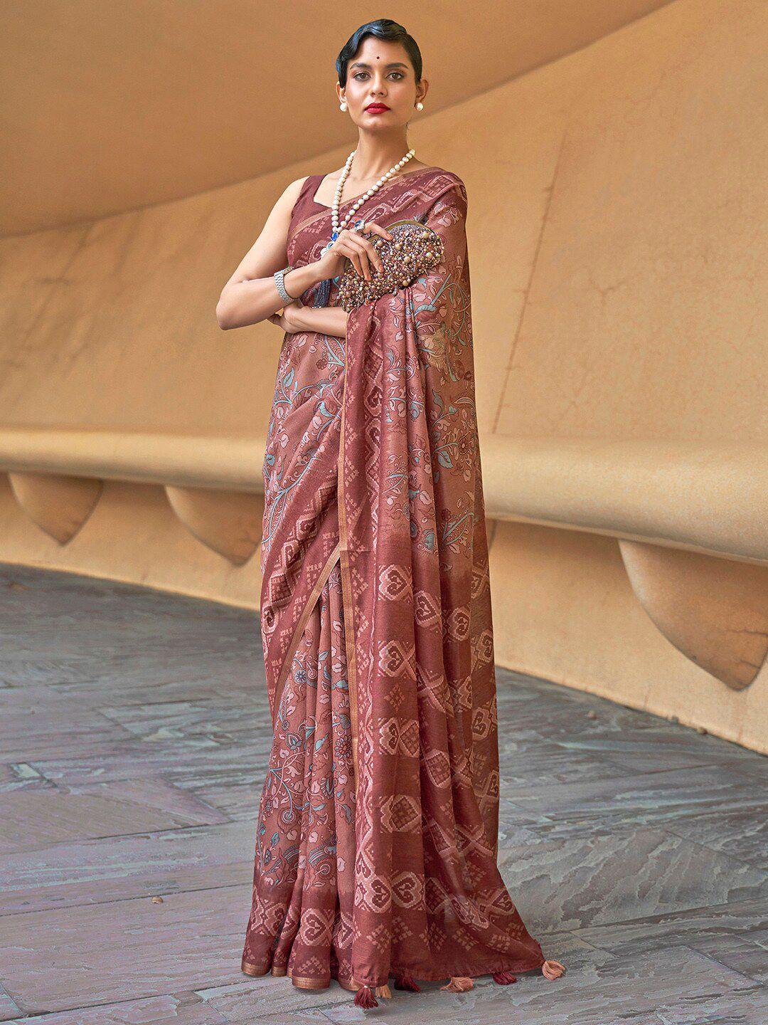 anouk brown & gold-toned ethnic motifs zari bagh saree