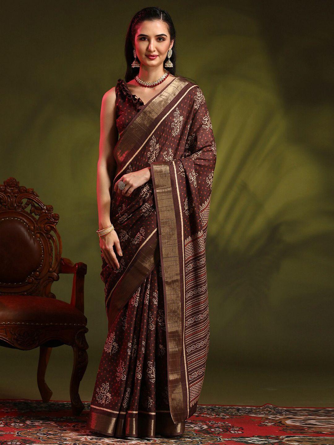 anouk brown bagh printed zari sungudi saree