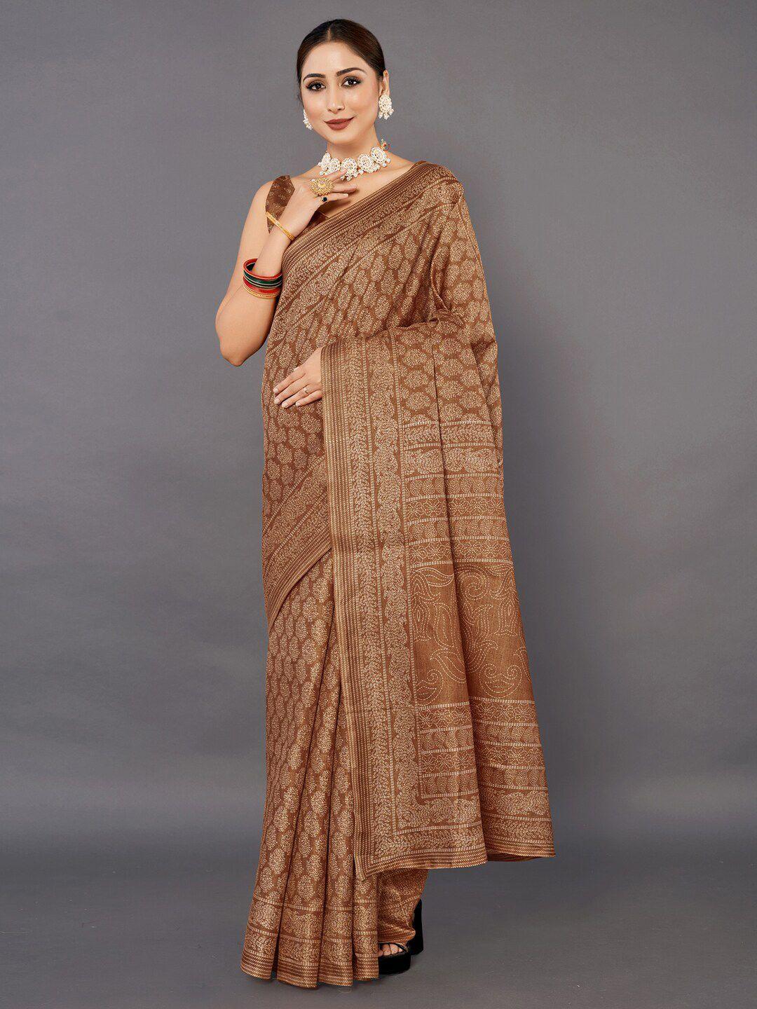 anouk brown ethnic motifs printed bagh saree