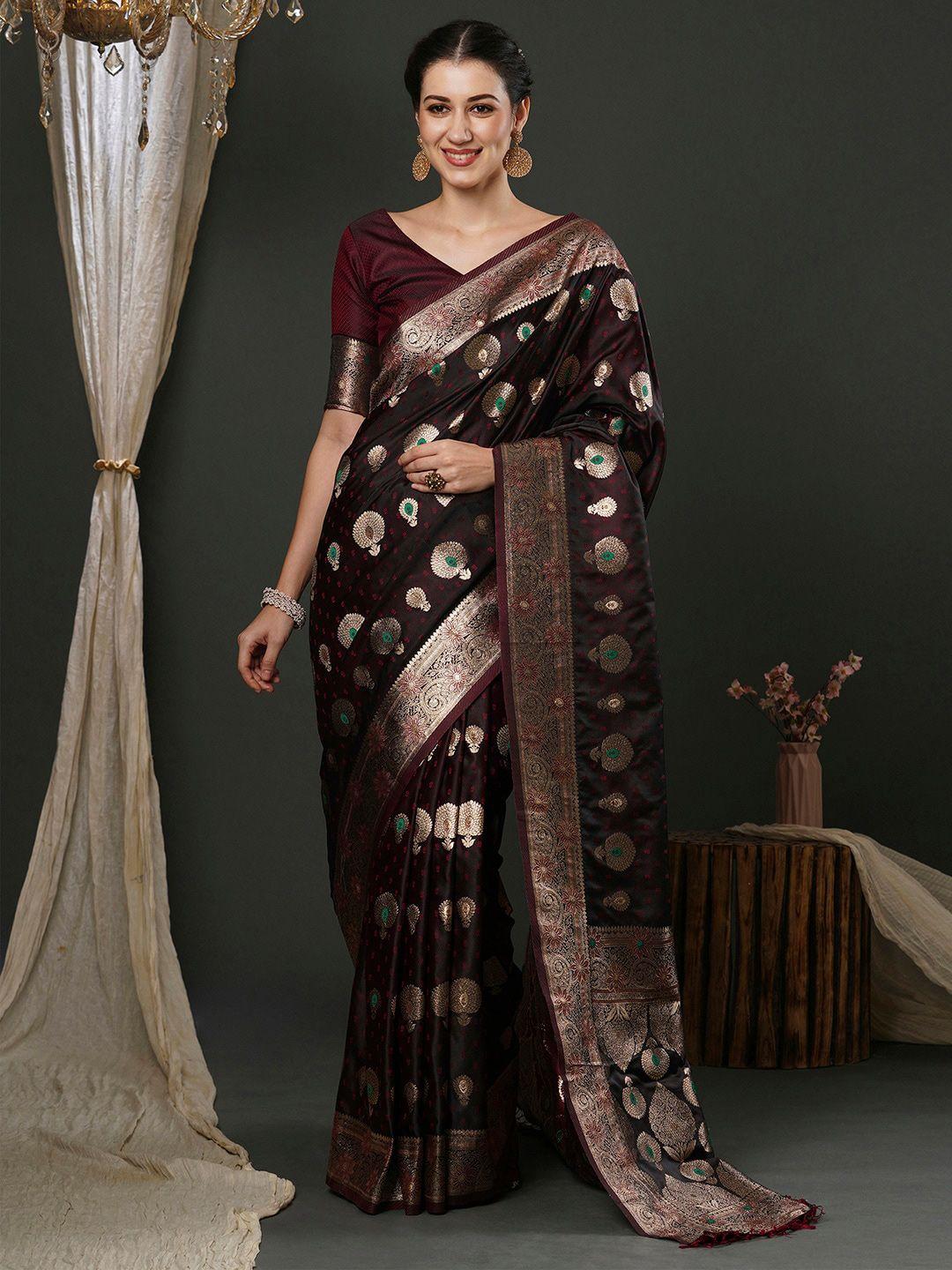 anouk brown ethnic motifs woven design banarasi saree