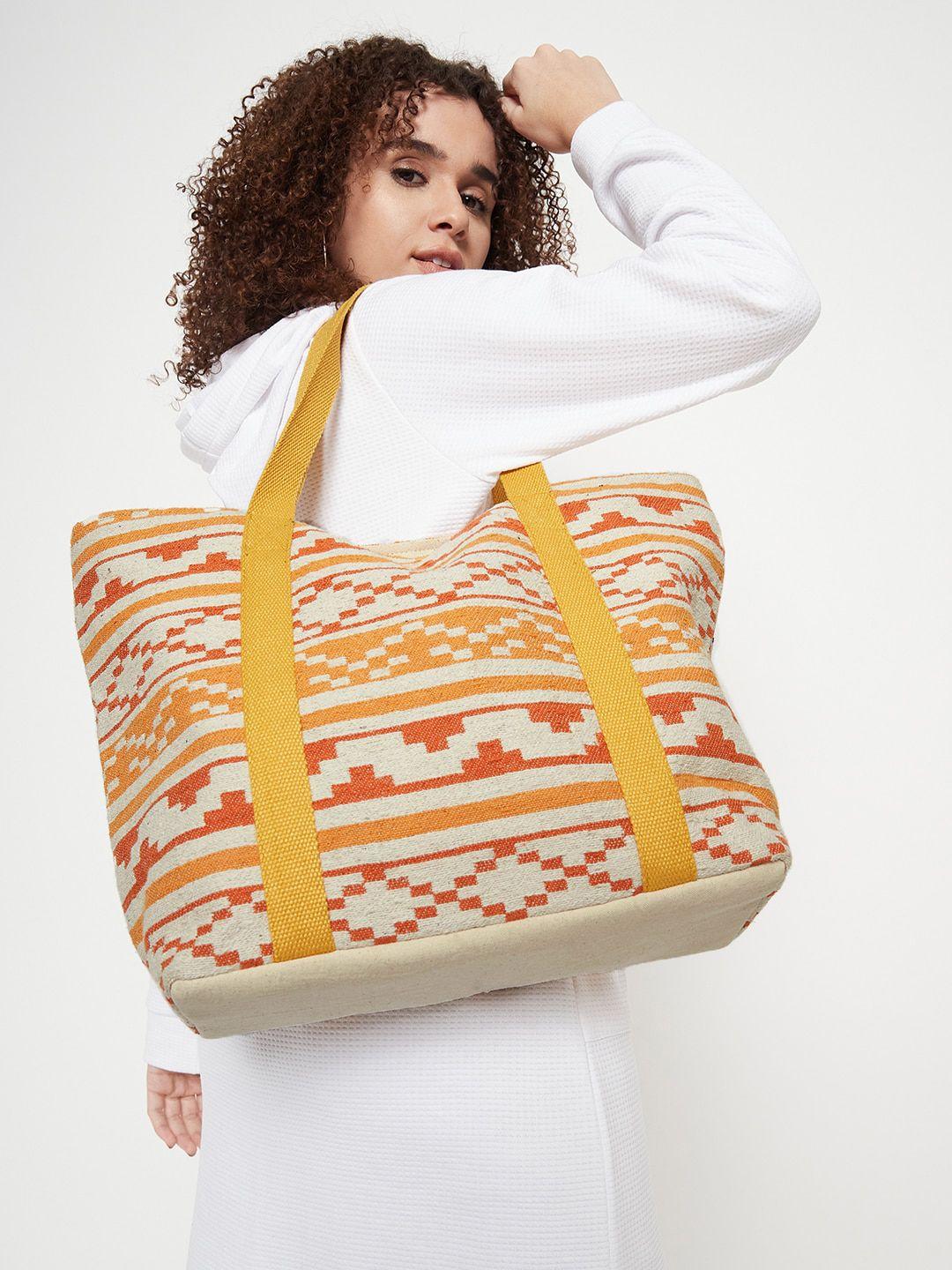 anouk brown geometric printed cotton oversized tote bag