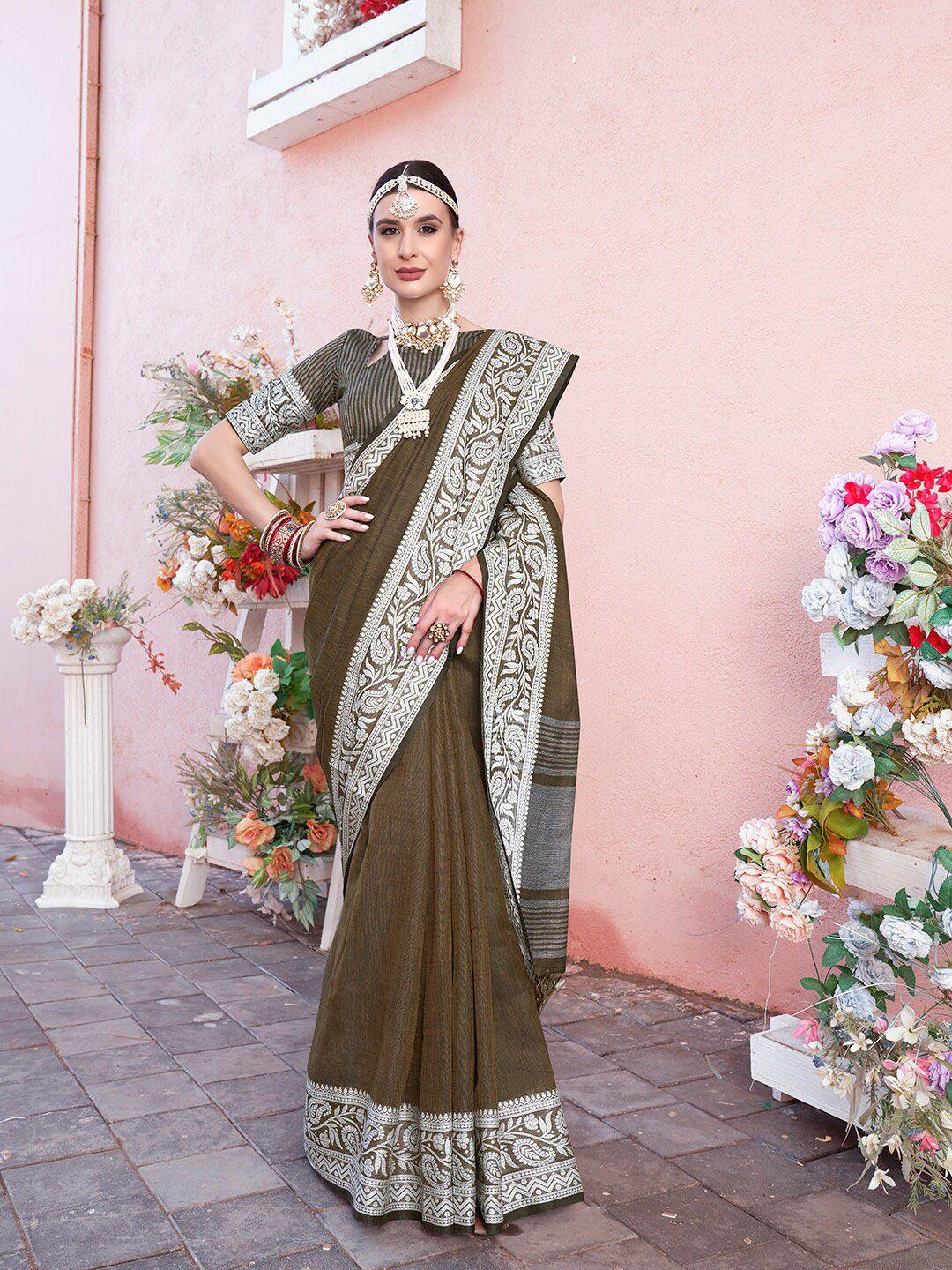 anouk brown paisley woven design saree